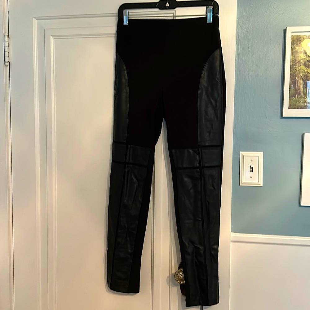 EUC Joseph Ribkoff vegan leather /knit legging . Partial vegan leather on front